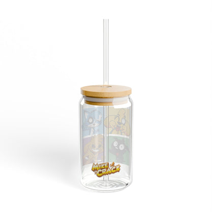 Mikecrack Vaso de Vidrio con Tapa y Pajita