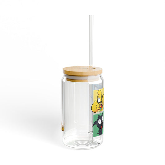Mikecrack Vaso de Vidrio con Tapa y Pajita